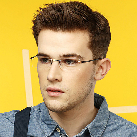 Lenskart Air Online Mid Gunmetal Rimless Rectangle left side